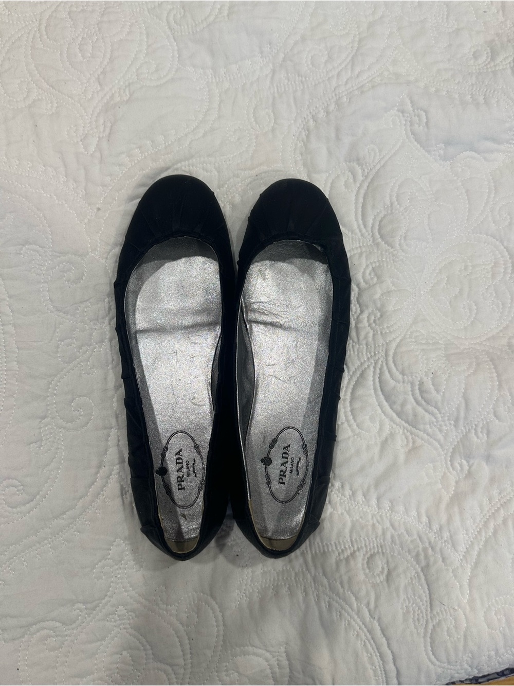 Prada Black Satin Ballet Flats
